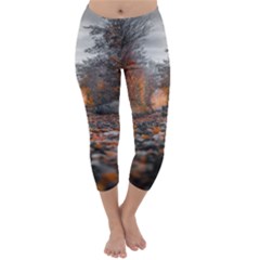 Breathe In Nature Background Capri Winter Leggings  by artworkshop