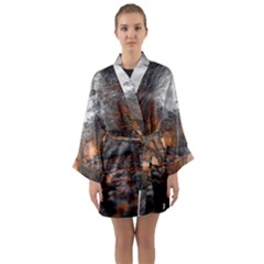 Breathe In Nature Background Long Sleeve Satin Kimono by artworkshop