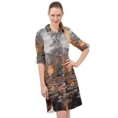 Breathe In Nature Background Long Sleeve Mini Shirt Dress by artworkshop