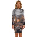 Breathe In Nature Background Long Sleeve Shirt Collar Bodycon Dress View1