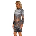 Breathe In Nature Background Long Sleeve Shirt Collar Bodycon Dress View2