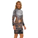 Breathe In Nature Background Long Sleeve Shirt Collar Bodycon Dress View3