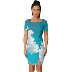 Clouds Hd Wallpaper Fitted Knot Split End Bodycon Dress by artworkshop