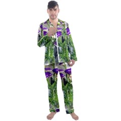 Cute Flower Wallpaper Men s Long Sleeve Satin Pajamas Set