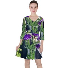 Cute Flower Wallpaper Quarter Sleeve Ruffle Waist Dress by artworkshop