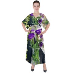 Cute Flower Wallpaper V-neck Boho Style Maxi Dress by artworkshop