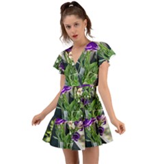 Cute Flower Wallpaper Flutter Sleeve Wrap Dress by artworkshop