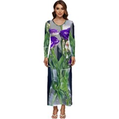 Cute Flower Wallpaper Long Sleeve Longline Maxi Dress by artworkshop