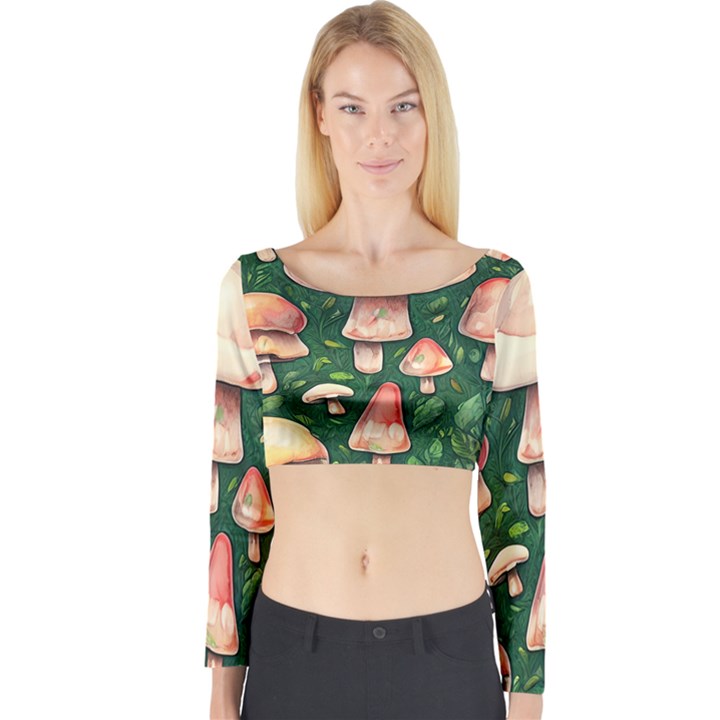 Fantasy Farmcore Farm Mushroom Long Sleeve Crop Top