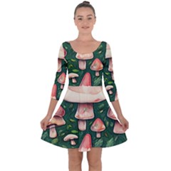 Fantasy Farmcore Farm Mushroom Quarter Sleeve Skater Dress by GardenOfOphir