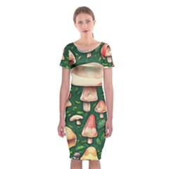 Fantasy Farmcore Farm Mushroom Classic Short Sleeve Midi Dress by GardenOfOphir