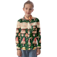 Fantasy Farmcore Farm Mushroom Kids  Long Sleeve Shirt by GardenOfOphir