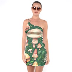 Fantasy Farmcore Farm Mushroom One Soulder Bodycon Dress by GardenOfOphir