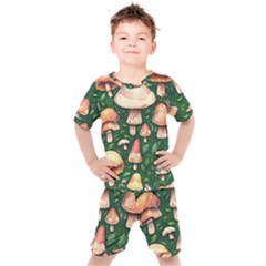 Fantasy Farmcore Farm Mushroom Kids  Tee And Shorts Set by GardenOfOphir