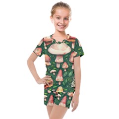 Fantasy Farmcore Farm Mushroom Kids  Mesh Tee And Shorts Set