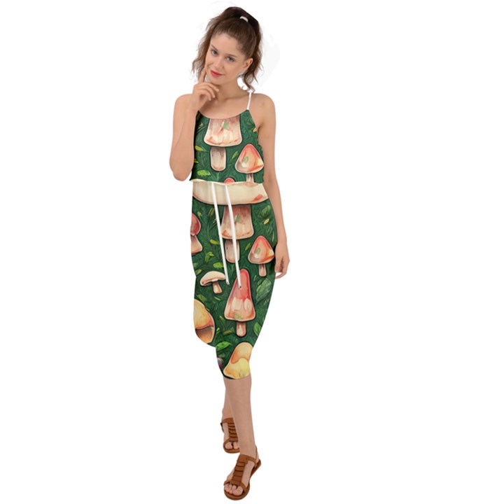 Fantasy Farmcore Farm Mushroom Waist Tie Cover Up Chiffon Dress