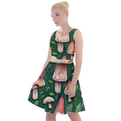 Fantasy Farmcore Farm Mushroom Knee Length Skater Dress by GardenOfOphir