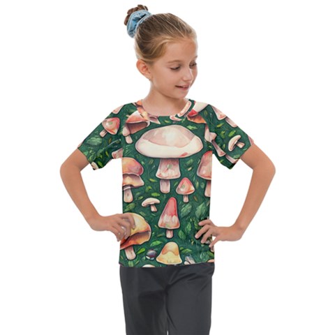 Fantasy Farmcore Farm Mushroom Kids  Mesh Piece Tee by GardenOfOphir