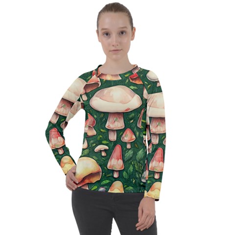 Fantasy Farmcore Farm Mushroom Women s Long Sleeve Raglan Tee by GardenOfOphir