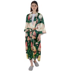 Fantasy Farmcore Farm Mushroom Maxi Satin Kimono by GardenOfOphir