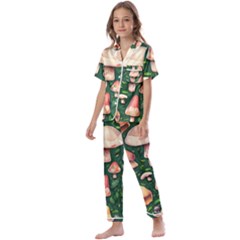 Fantasy Farmcore Farm Mushroom Kids  Satin Short Sleeve Pajamas Set by GardenOfOphir