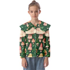 Fantasy Farmcore Farm Mushroom Kids  Peter Pan Collar Blouse by GardenOfOphir