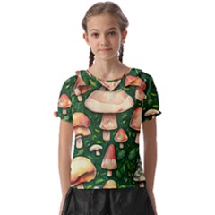 Fantasy Farmcore Farm Mushroom Kids  Frill Chiffon Blouse by GardenOfOphir