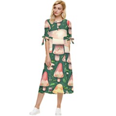 Fantasy Farmcore Farm Mushroom Bow Sleeve Chiffon Midi Dress by GardenOfOphir