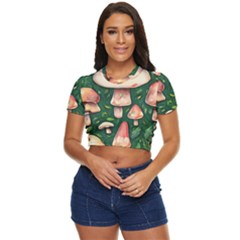 Fantasy Farmcore Farm Mushroom Side Button Cropped Tee by GardenOfOphir