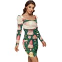 Fantasy Farmcore Farm Mushroom Women Long Sleeve Ruched Stretch Jersey Dress View2