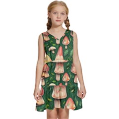 Fantasy Farmcore Farm Mushroom Kids  Sleeveless Tiered Mini Dress by GardenOfOphir