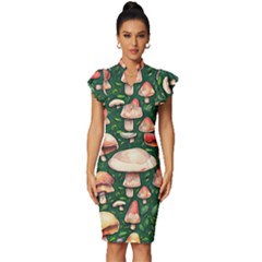 Fantasy Farmcore Farm Mushroom Vintage Frill Sleeve V-neck Bodycon Dress