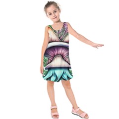 Witchy Forresty Goblincore Fairytale Mushroom Kids  Sleeveless Dress by GardenOfOphir