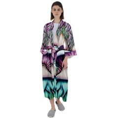 Witchy Forresty Goblincore Fairytale Mushroom Maxi Satin Kimono by GardenOfOphir