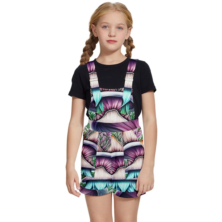 Witchy Forresty Goblincore Fairytale Mushroom Kids  Short Overalls