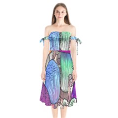 Forest Mushroom Shoulder Tie Bardot Midi Dress by GardenOfOphir