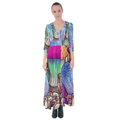 Forest Mushroom Button Up Maxi Dress by GardenOfOphir