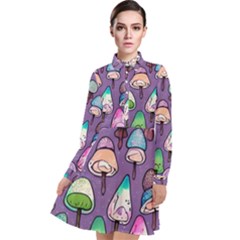 Foraging For Mushrooms Long Sleeve Chiffon Shirt Dress by GardenOfOphir