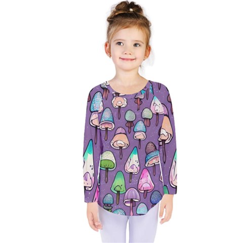 Foraging For Mushrooms Kids  Long Sleeve Tee by GardenOfOphir