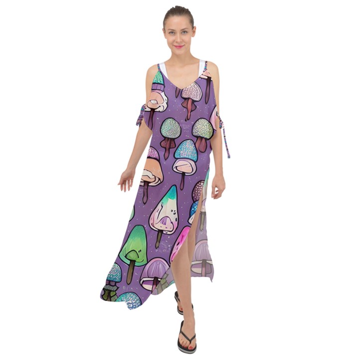 Foraging For Mushrooms Maxi Chiffon Cover Up Dress