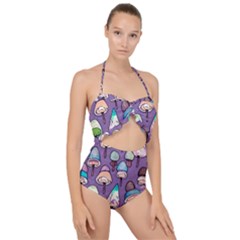 Foraging For Mushrooms Scallop Top Cut Out Swimsuit by GardenOfOphir