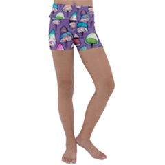 Foraging For Mushrooms Kids  Lightweight Velour Yoga Shorts by GardenOfOphir