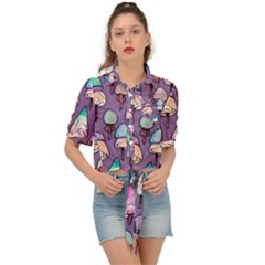 Foraging For Mushrooms Tie Front Shirt  by GardenOfOphir