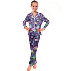 Foraging For Mushrooms Kid s Satin Long Sleeve Pajamas Set by GardenOfOphir