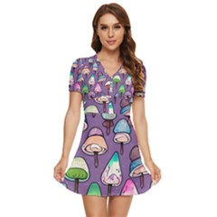 Foraging For Mushrooms V-neck High Waist Chiffon Mini Dress by GardenOfOphir