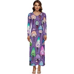 Foraging For Mushrooms Long Sleeve Longline Maxi Dress by GardenOfOphir