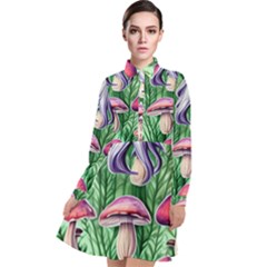 Natural Mushrooms Long Sleeve Chiffon Shirt Dress by GardenOfOphir