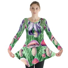 Natural Mushrooms Long Sleeve Tunic  by GardenOfOphir