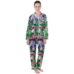 Natural Mushrooms Women s Long Sleeve Satin Pajamas Set	 by GardenOfOphir