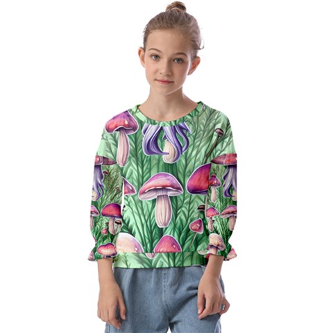 Natural Mushrooms Kids  Cuff Sleeve Top by GardenOfOphir